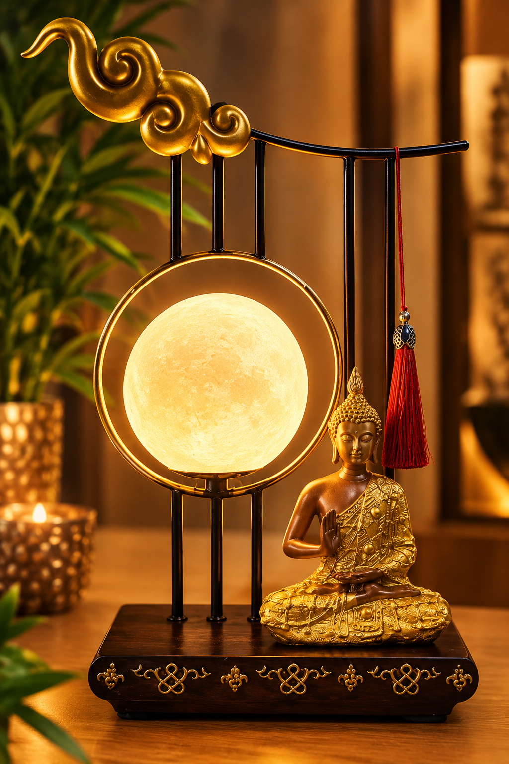 Lâmpada Lunar Budista Dourada